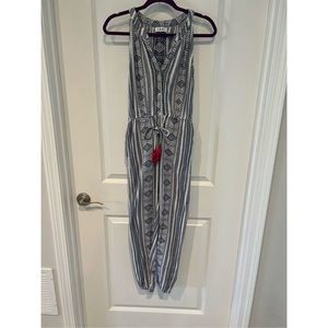 THML Women's Sleeveless Geometric Print V-Neck Jumpsuit Blue & White Size XXS